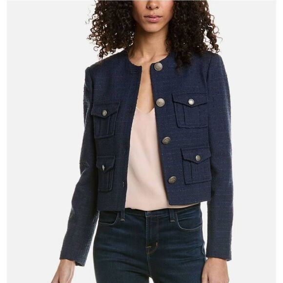 Ted Baker Cropped Boucle Cotton Wool Blend Jacket Size Ted 5/ US 12 - Picture 1 of 10